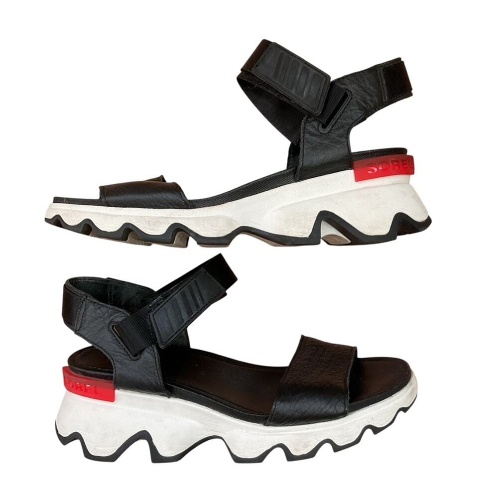 Sorel Black White Red Platform Sandals